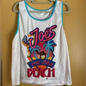 White Tank Top with Joe Camel Beach Graphic